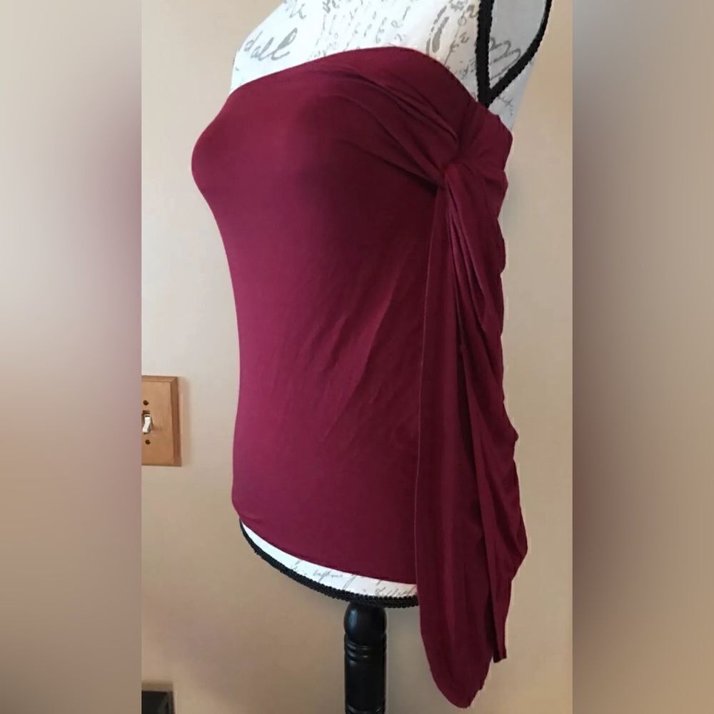 Charlotte Russe Wine Red Strapless Asymmetrical Ruched Top XS